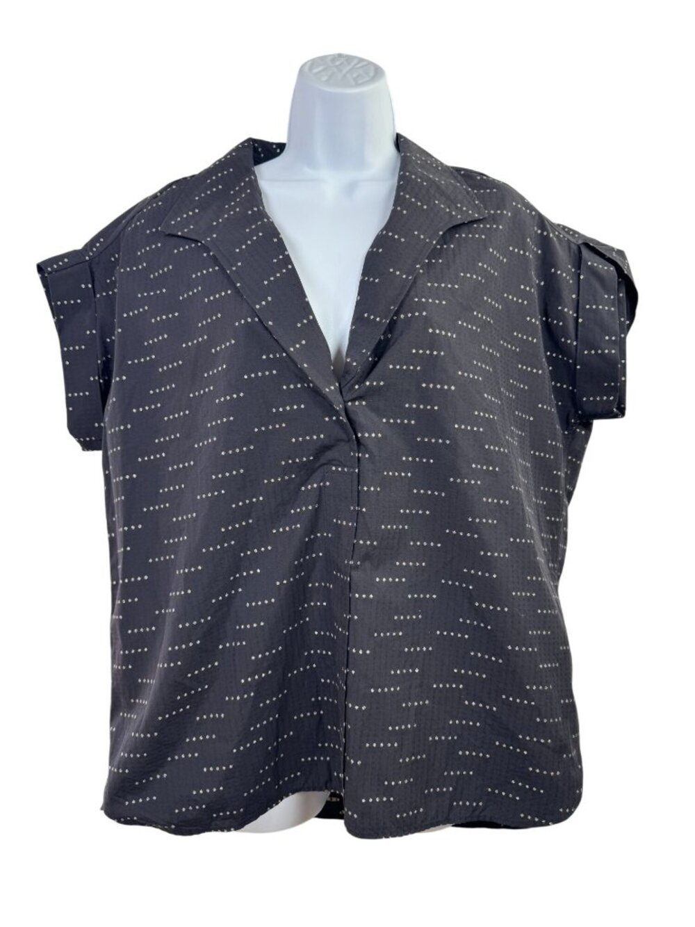 Sarah Alexandra Black Short Sleeve Blouse Lagenlook Top Womens XL Relaxed Italy